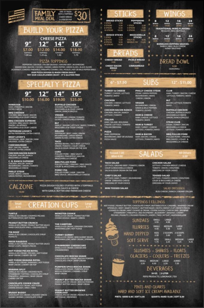Reading Pizza Barn Menu 1